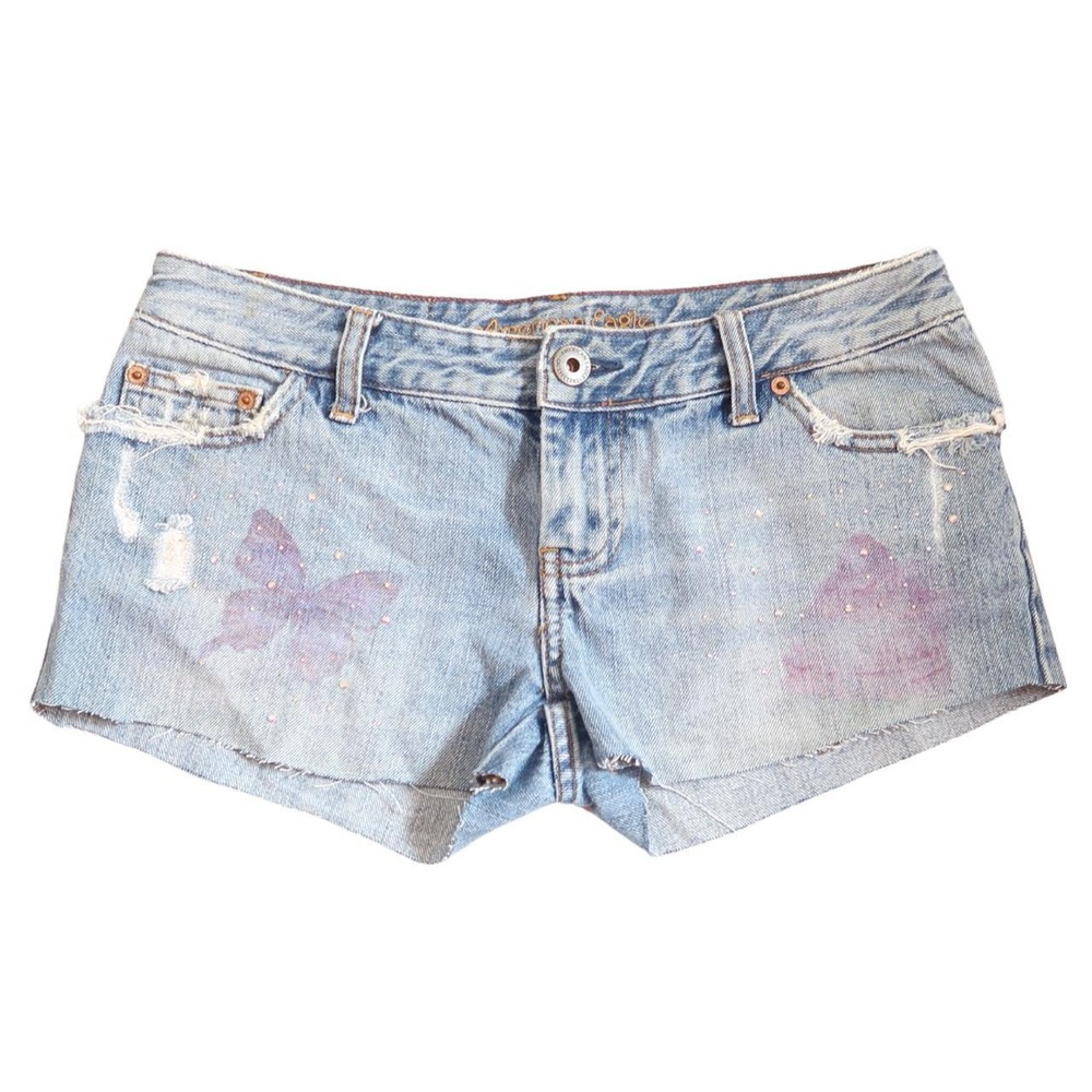american eagle distressed paint splatter denim shorts